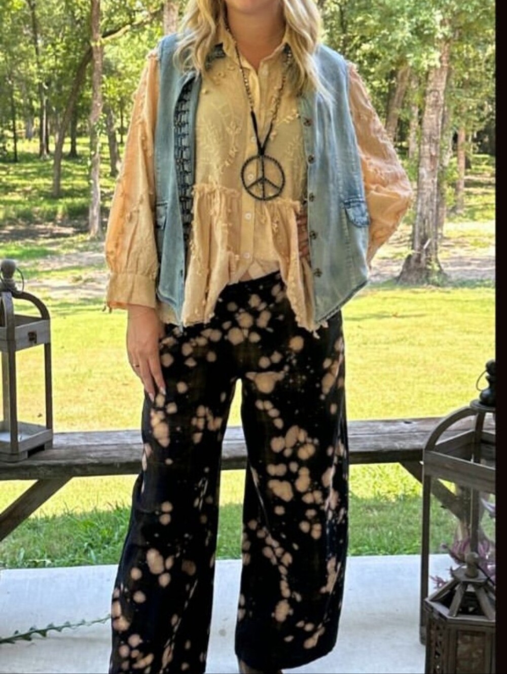 Jaded Gypsy Galazy Awaits Pants Wide-Leg Flannel Tie-Dye Plaid Pants